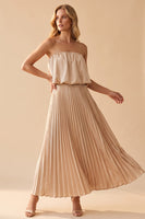 Load image into Gallery viewer, Champagne A Line Pleated Strapless Long Wedding Guest Dress