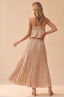 Load image into Gallery viewer, Champagne A Line Pleated Strapless Long Wedding Guest Dress