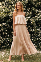 Load image into Gallery viewer, Champagne A Line Pleated Strapless Long Wedding Guest Dress