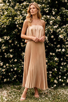 Load image into Gallery viewer, Champagne A Line Pleated Strapless Long Wedding Guest Dress