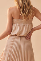 Load image into Gallery viewer, Champagne A Line Pleated Strapless Long Wedding Guest Dress