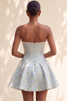 Load image into Gallery viewer, Light Green Jacquard Corset Strapless Mini Cocktail Dress with Pearls