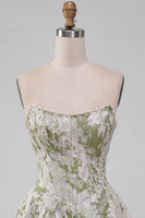 Load image into Gallery viewer, Light Green Jacquard Corset Strapless Mini Cocktail Dress with Pearls