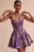 Load image into Gallery viewer, Light Green Jacquard Corset Strapless Mini Cocktail Dress with Pearls