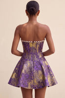Load image into Gallery viewer, Light Green Jacquard Corset Strapless Mini Cocktail Dress with Pearls