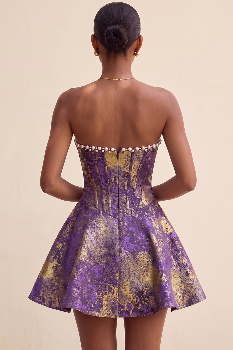Load image into Gallery viewer, Light Green Jacquard Corset Strapless Mini Cocktail Dress with Pearls