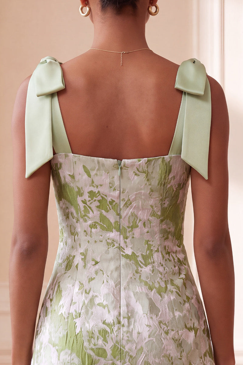 Load image into Gallery viewer, Light Green Jacquard Sparkly Ruffled Short Cocktail Dress with Bows