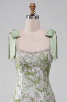Load image into Gallery viewer, Light Green Jacquard Sparkly Ruffled Short Cocktail Dress with Bows