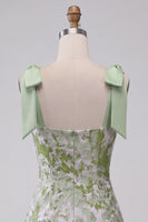 Load image into Gallery viewer, Light Green Jacquard Sparkly Ruffled Short Cocktail Dress with Bows