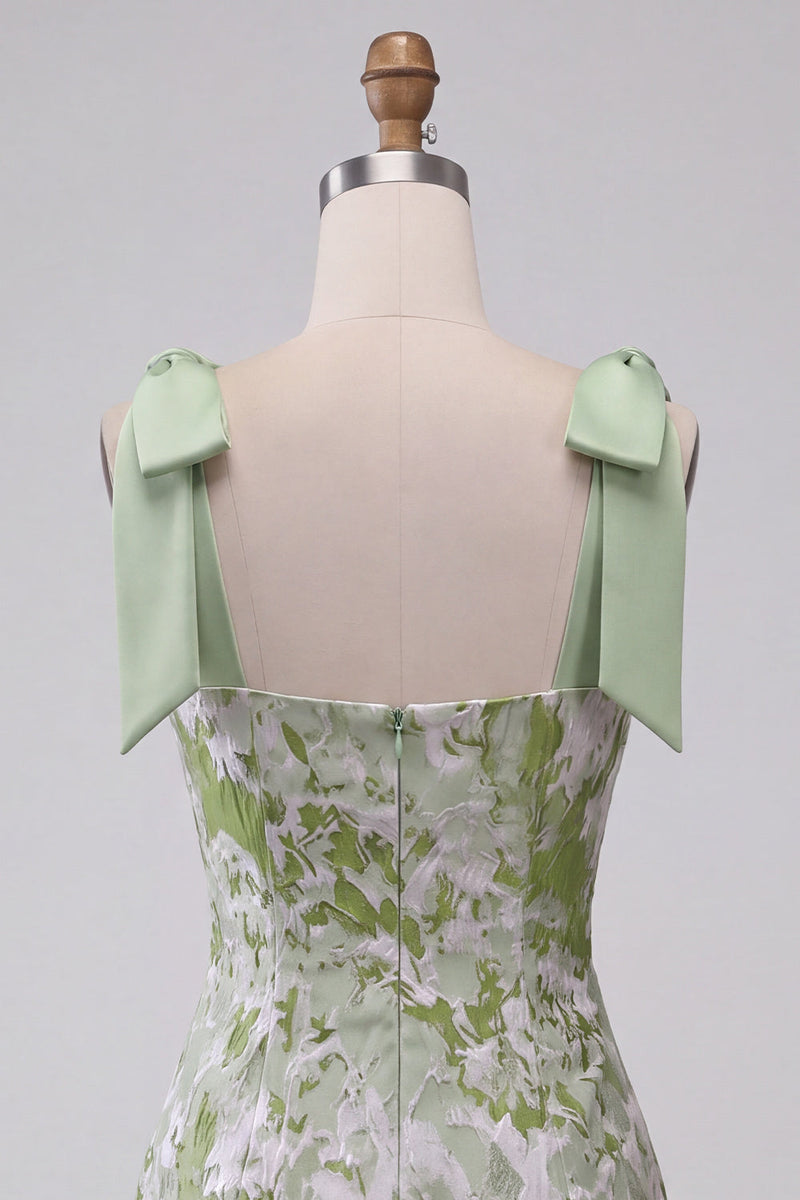Load image into Gallery viewer, Light Green Jacquard Sparkly Ruffled Short Cocktail Dress with Bows