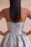 Load image into Gallery viewer, Light Blue Sparkly A Line Floral Corset Short Cocktail Dress with Rhinestones