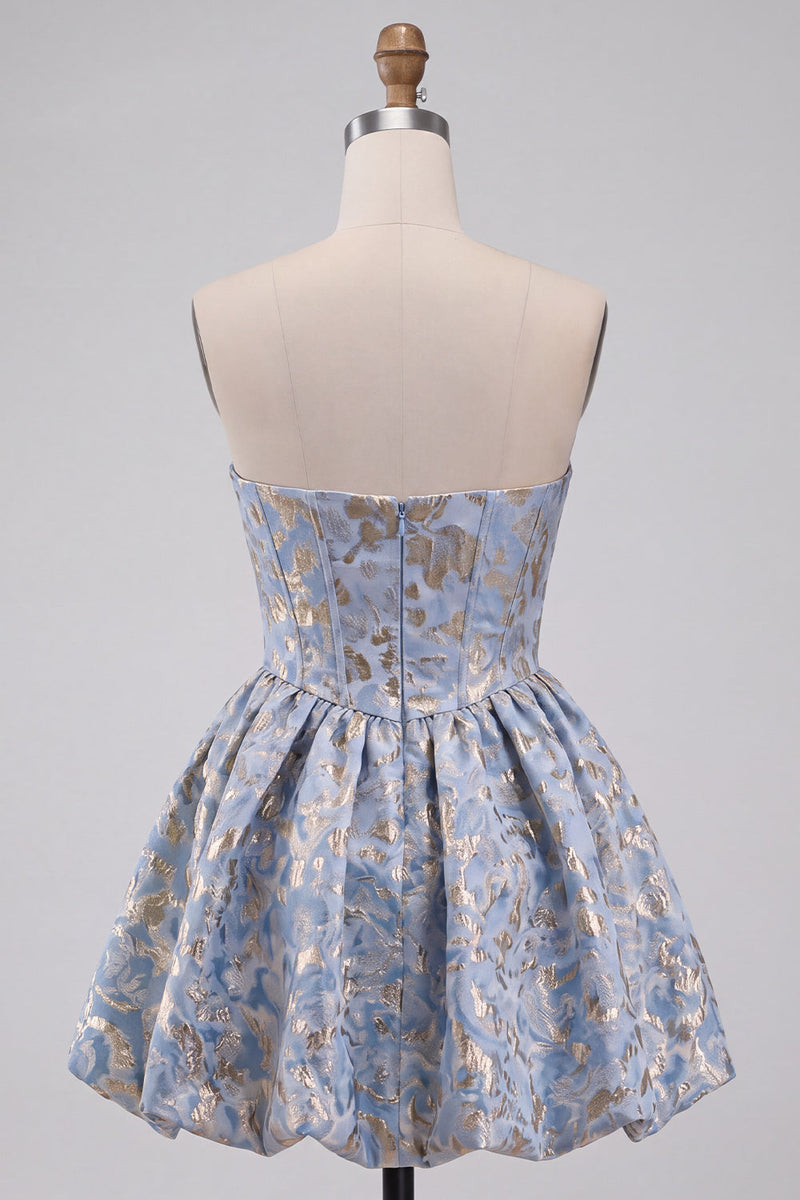 Load image into Gallery viewer, Light Blue Sparkly A Line Floral Corset Short Cocktail Dress with Rhinestones