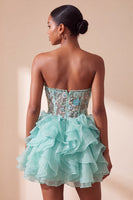 Load image into Gallery viewer, Floral Mint Green Corset Ruffled A Line Mini Cocktail Dress