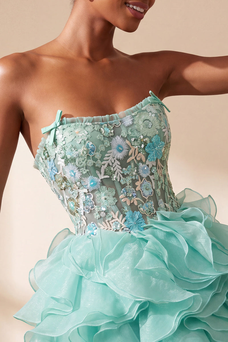 Load image into Gallery viewer, Floral Mint Green Corset Ruffled A Line Mini Cocktail Dress