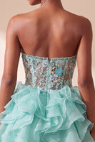 Load image into Gallery viewer, Floral Mint Green Corset Ruffled A Line Mini Cocktail Dress