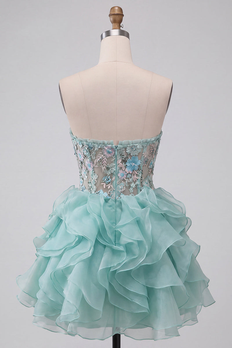 Load image into Gallery viewer, Floral Mint Green Corset Ruffled A Line Mini Cocktail Dress
