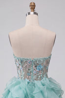 Load image into Gallery viewer, Floral Mint Green Corset Ruffled A Line Mini Cocktail Dress