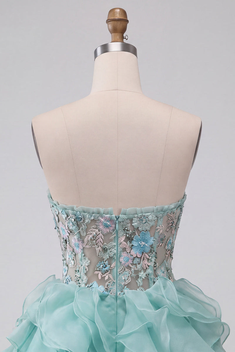 Load image into Gallery viewer, Floral Mint Green Corset Ruffled A Line Mini Cocktail Dress