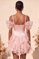 Load image into Gallery viewer, Pink Corset Cold Shoulder Ruffled A Line Short Cocktail Dress