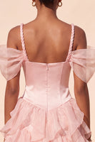 Load image into Gallery viewer, Pink Corset Cold Shoulder Ruffled A Line Short Cocktail Dress