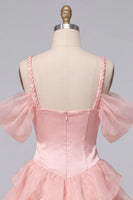 Load image into Gallery viewer, Pink Corset Cold Shoulder Ruffled A Line Short Cocktail Dress