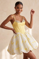 Load image into Gallery viewer, Yellow Corset Dragonfly Printed A Line Short Bubble Cocktail Dress