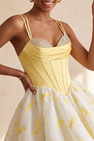Load image into Gallery viewer, Yellow Corset Dragonfly Printed A Line Short Bubble Cocktail Dress