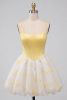 Load image into Gallery viewer, Yellow Corset Dragonfly Printed A Line Short Bubble Cocktail Dress