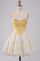Load image into Gallery viewer, Yellow Corset Dragonfly Printed A Line Short Bubble Cocktail Dress