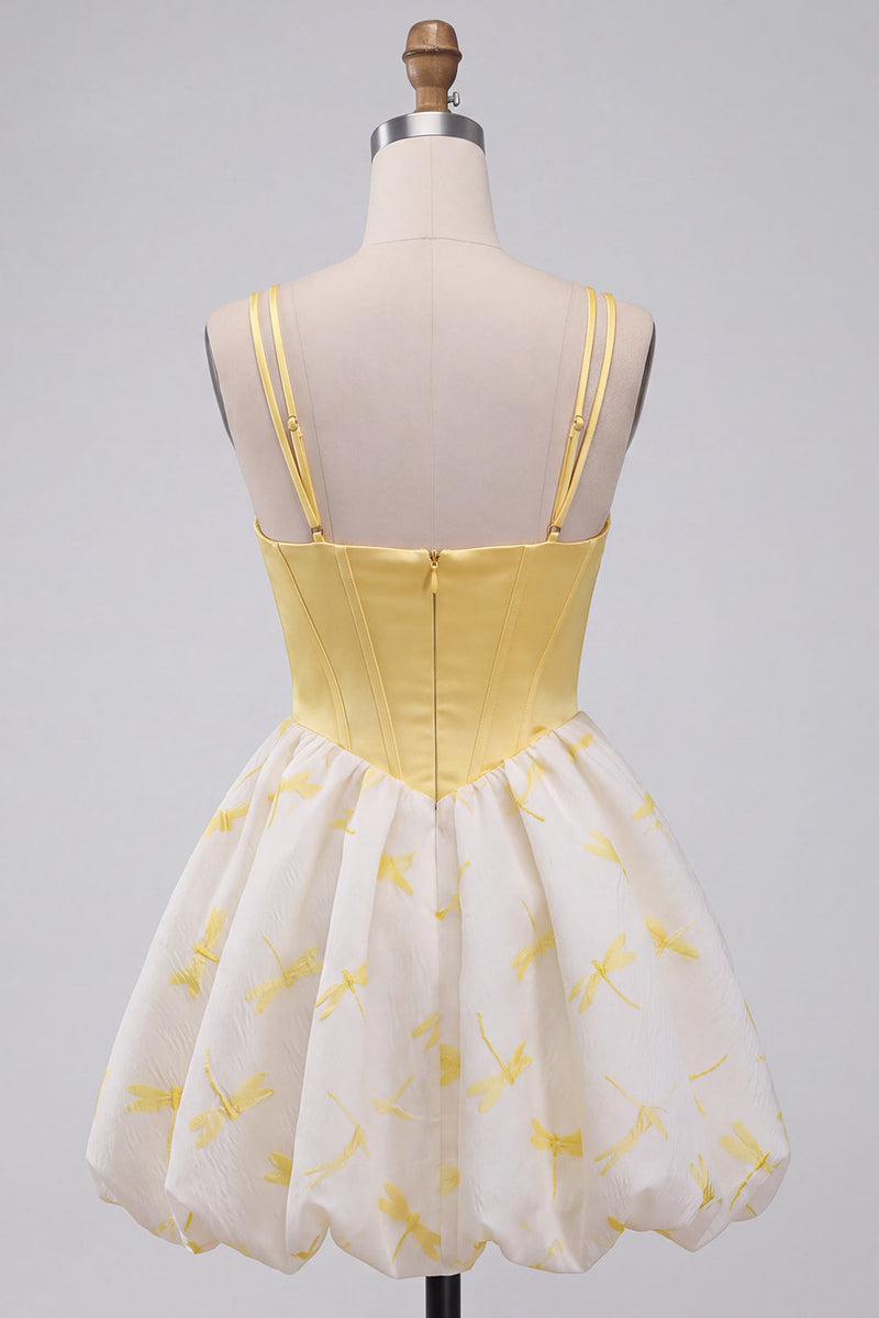 Load image into Gallery viewer, Yellow Corset Dragonfly Printed A Line Short Bubble Cocktail Dress