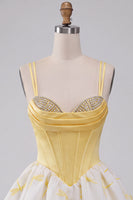 Load image into Gallery viewer, Yellow Corset Dragonfly Printed A Line Short Bubble Cocktail Dress