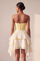 Load image into Gallery viewer, Sparkly Yellow Corset Dragonfly Printed Sweetheart A Line Mini Cocktail Dress