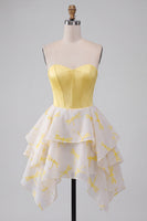 Load image into Gallery viewer, Sparkly Yellow Corset Dragonfly Printed Sweetheart A Line Mini Cocktail Dress