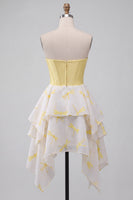 Load image into Gallery viewer, Sparkly Yellow Corset Dragonfly Printed Sweetheart A Line Mini Cocktail Dress
