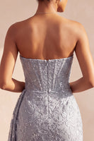 Load image into Gallery viewer, Grey Blue Strapless Sparkly Ruched Corset Short Cocktail Dress with Sash