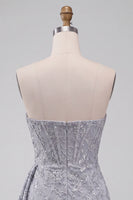 Load image into Gallery viewer, Grey Blue Strapless Sparkly Ruched Corset Short Cocktail Dress with Sash