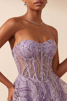 Load image into Gallery viewer, Sparkly Lilac A Line Sequin Sweetheart Corset Short Cocktail Dress