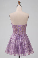 Load image into Gallery viewer, Sparkly Lilac A Line Sequin Sweetheart Corset Short Cocktail Dress