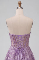 Load image into Gallery viewer, Sparkly Lilac A Line Sequin Sweetheart Corset Short Cocktail Dress