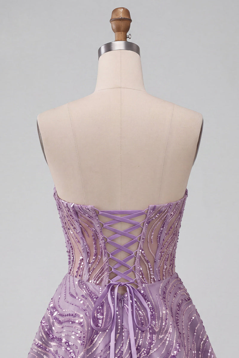 Load image into Gallery viewer, Sparkly Lilac A Line Sequin Sweetheart Corset Short Cocktail Dress