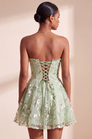 Load image into Gallery viewer, Floral Sage Green Sweetheart Corset A Line Mini Cocktail Dress