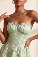 Load image into Gallery viewer, Floral Sage Green Sweetheart Corset A Line Mini Cocktail Dress