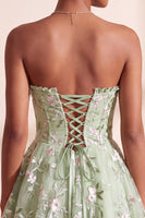Load image into Gallery viewer, Floral Sage Green Sweetheart Corset A Line Mini Cocktail Dress
