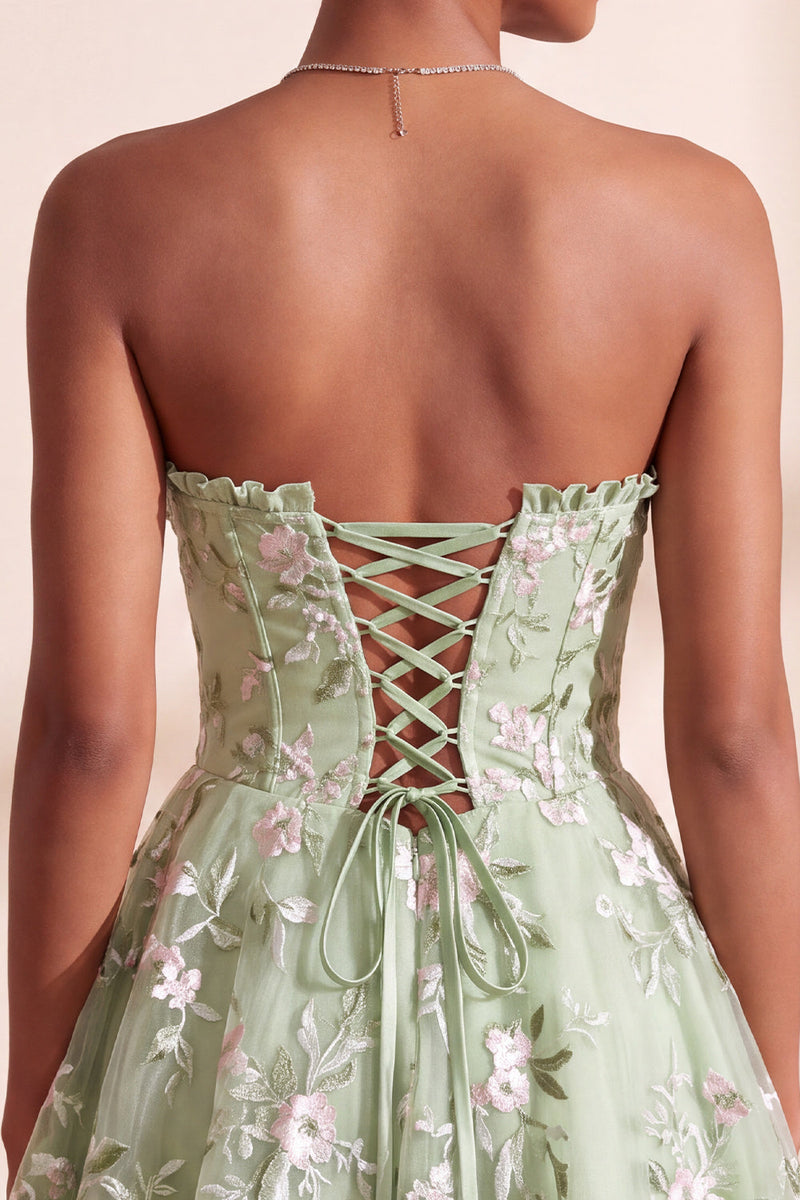 Load image into Gallery viewer, Floral Sage Green Sweetheart Corset A Line Mini Cocktail Dress