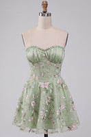 Load image into Gallery viewer, Floral Sage Green Sweetheart Corset A Line Mini Cocktail Dress