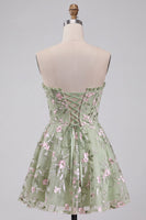 Load image into Gallery viewer, Floral Sage Green Sweetheart Corset A Line Mini Cocktail Dress