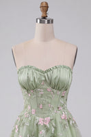 Load image into Gallery viewer, Floral Sage Green Sweetheart Corset A Line Mini Cocktail Dress