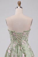Load image into Gallery viewer, Floral Sage Green Sweetheart Corset A Line Mini Cocktail Dress