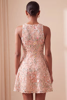 Load image into Gallery viewer, Light Pink Sparkly Sequin Floral A-Line Mini Cocktail Dress with Ruffles