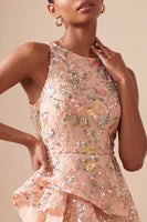 Load image into Gallery viewer, Light Pink Sparkly Sequin Floral A-Line Mini Cocktail Dress with Ruffles